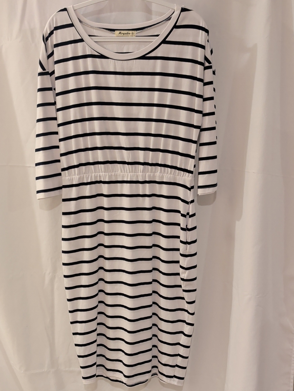 Striped White and Black Midi Dress by Unbranded